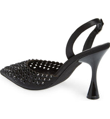 Jeffrey Campbell Shiner Black Satin Black Slingback Rhinestone Pointed Toe Pumps