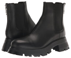 DKNY Sasha Black Fashion Platform Smooth Zip Rounded Toe Chunky Ankle Boots 9.5