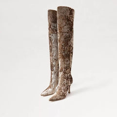 Sam Edelman Eva Prosecco Velvet Fashion Pointed Toe Over The Knee Dress Boots