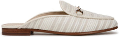 Sam Edelman Linnie White/Natural Striped Linen Chain Embellished Wide Mules