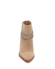 Vince Camuto Gallzy Tortilla Nude Leather Pointed toe Double Chain Ankle Booties