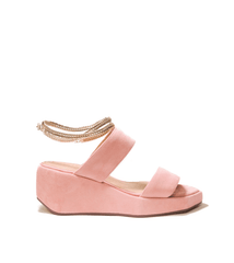 Cecelia New York BALEVES Blush Leather Wedge Platform Gold Chain Anklet Sandals