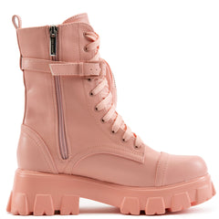 Cape Robbin Monalisa Pink Pastel Chic Chunky Platform Lace Up Pouch Combat Boots