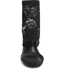 Charles David Remote Black Lace Pull On Open Toe Wrapped Heeled Fabric Pumps