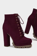 Liliana Monclair Run The Streets Wine Vegan Suede Lace Up Combat PLatform Boots