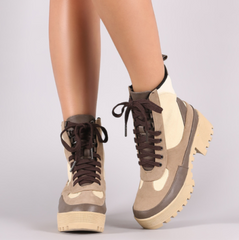 Cape Robbin Natural Platform Heeled Lace Up Classic Fashion Combat Boot