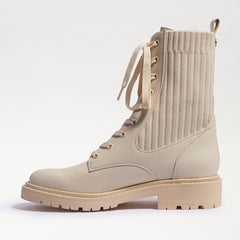 Sam Edelman Lydell Modern Ivory Block Heel Closed Toe Lace Up Combat Ankle Boots
