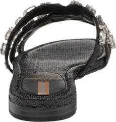 Sam Edelman Bay Black Jewel Woven Slide Mule Open-Toe Slip-On Leather Sandals