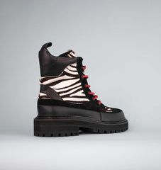Cecelia New York Henry Black Zebra Pattern Lace Up Rounded Toe Ankle Boots