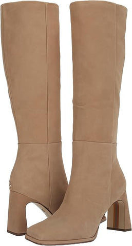 Sam Edelman Issabel Camel Suede Squared Toe Block Heel Fashion Knee High Boots