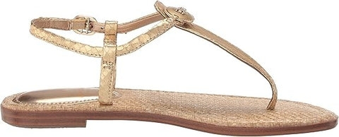 Sam Edelman Gigi Gold Signet Embossed Open Toe Ankle Strap Flats Sandals
