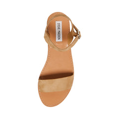 Steve Madden Donddi Open Toe Ankle Strap Banded Flat Sandals Taupe Suede