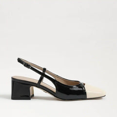 Sam Edelman Tarra Black/White Almond Toe Block Heel Slingback Heeled Sandals
