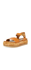 Steve Madden Malden Cognac Leather Fashion Ankle Strap Platform Wedge Sandals