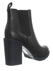 Soda Glove Chelsea Black Chunky Lug Sole Elastic Gore Wide Ankle Fashion Boots