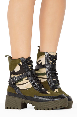 Cape Robbin Chase Camouflage Olive Lug Sole Combat Booties