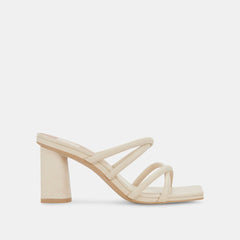 Dolce Vita Patsi Ivory Leather Slip On Squared Open Toe Block Heeled Sandals