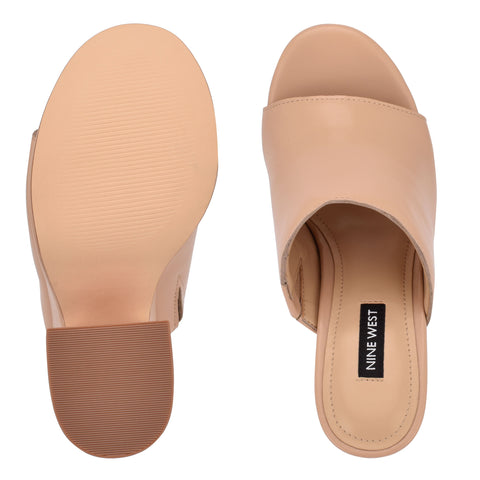 Nine West Flower Warm Blush Slip On Rounded Open Toe Retro Platform Sandals