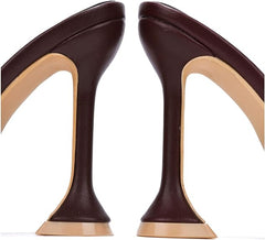 Cape Robbin Lithe Chocolate Sexy High Spool Heel Open Squared Toe Slip On Pumps