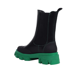 Vivianly Platform Green Chelsea Round Toe Ankle Booties Chunky Heeled Boots 8