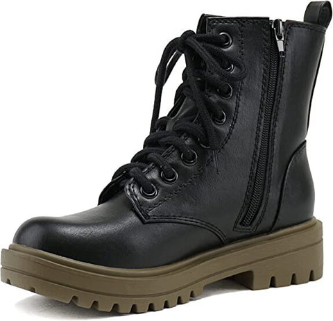 Soda Firm Black/For-green Lace Up Round Toe Chunky Combat Ankle Wide Boots