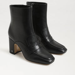Sam Edelman Fenna Black Leather Almond Toe Block Heeled Fashion Ankle Boots