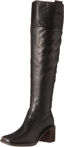 Franco Sarto Forla Black Leather Fashion Zipper Block Heel Knee High Boots