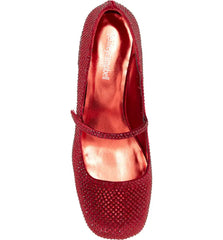 Jeffrey Campbell Regal Red Velvet Combo Embellished Block Heel Squared Toe Pumps