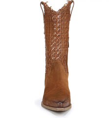 Sam Edelman Brenda Cuoio Stacked Heel Pointed Toe Woven Mid-Calf Western Boots