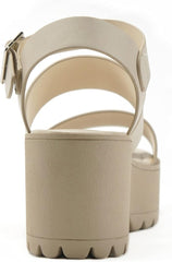 Soda Account Nude Ankle Strap Rounded Open Toe Strappy Block Heeled Sandals