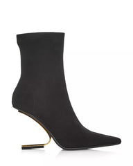 Jeffrey Campbell Compass Black Suede Gold Cut Out Pointed Toe Ankle Bootie Boots