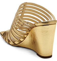 Jessica Simpson Arriya Gold Open Toe Strappy Silhouette Slip On Wedge Sandals