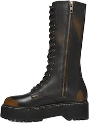 Steve Madden Benson Black Distressed Lace Up Moto Lug Sole Mid Calf Leather Boot