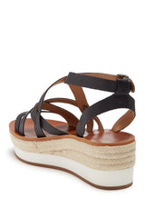 Lucky Brand Jasmei Black Leather Espadrille Platform Caged Ankle Wedge Sandals