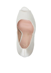 Lauren Lorraine Venus Ivory Peep Toe Platform High Crystal Heel Satin Dress Pump
