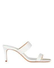 Schutz Aruana White Double Strap Gold Trim Slip On Open Toe High Heel Sandals