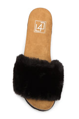 LFL by Lust for Life LL-Prism Black Furry Platform Slide Sandals