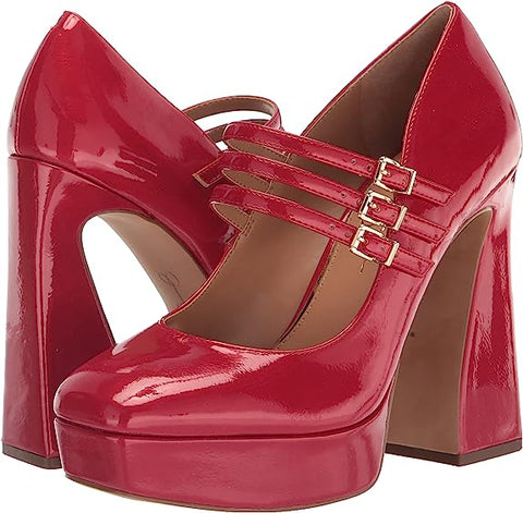 Jessica Simpson Darena Richest Red Buckle Straps Block High Heel Platform Sandal