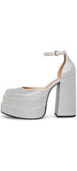 Steve Madden Charlize Rhinestone Block Heel Ankle Strap Square Toe Fashion Pumps