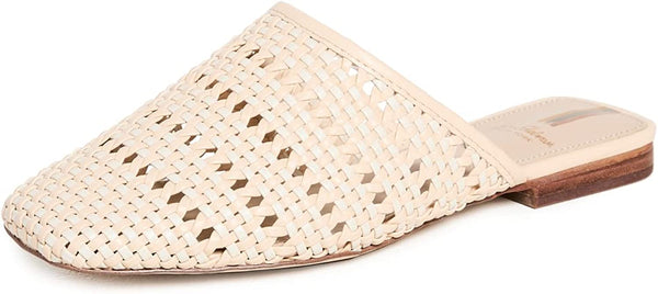Sam Edelman Leona Eggshell Slip On Squared Toe Ornate Woven Detailed Flat Mules