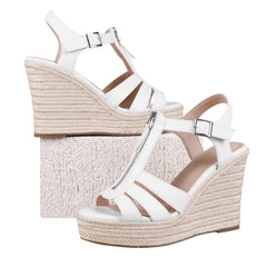 AIJIVOU Wedge White Platform Ankle Strap Open Toe Dress Wedge Heeled Sandals