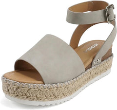 Soda Topic Dv Grey (Whipped Stitch) Espadrille Ankle Strap Platform Heel Sandals