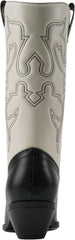 Soda Reno Black White Combo Pu Western Cowboy Pointed Toe Knee High Pull On Boot