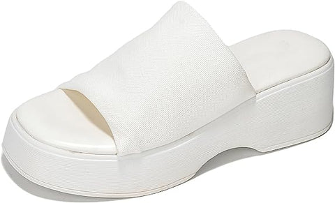 KK PAIR OF KINGS Platform Sandals Women Wedges Slides Chunky Heels Wedge Sandals Fabric Mule Fitted Cloud Lightweight Shoes Slipper +Memory Foam