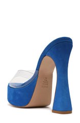Schutz Haila Bright Blue Slip On Open Toe Block High Heel Platform Sandals