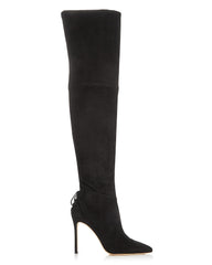Pour La Victoire Caterina Black Suede Over the Knee Pointed Toe Stiletto Boots