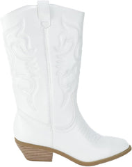 Soda Reno White Women Western Cowboy Pointed Toe Knee High Pull On Tabs Boots