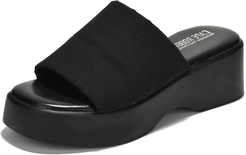 Cape Robbin Charges Black Slip On Squared Open Toe Platform Wedge Heeled Sandals