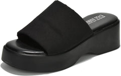 Cape Robbin Charges Black Slip On Squared Open Toe Platform Wedge Heeled Sandals