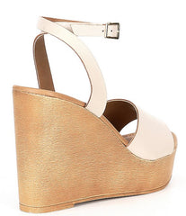 Steve Madden Welsh Bone Leather Ankle Strap Open Toe Platform Wedge Sandal